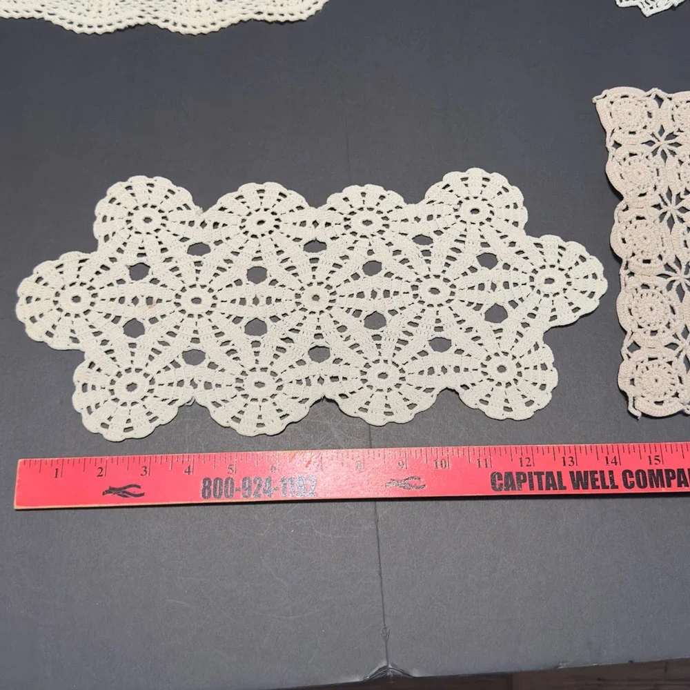 Vintage Crochet Doilies Table Runners White Cream Lace Lot 6pc Cottagecore Chic